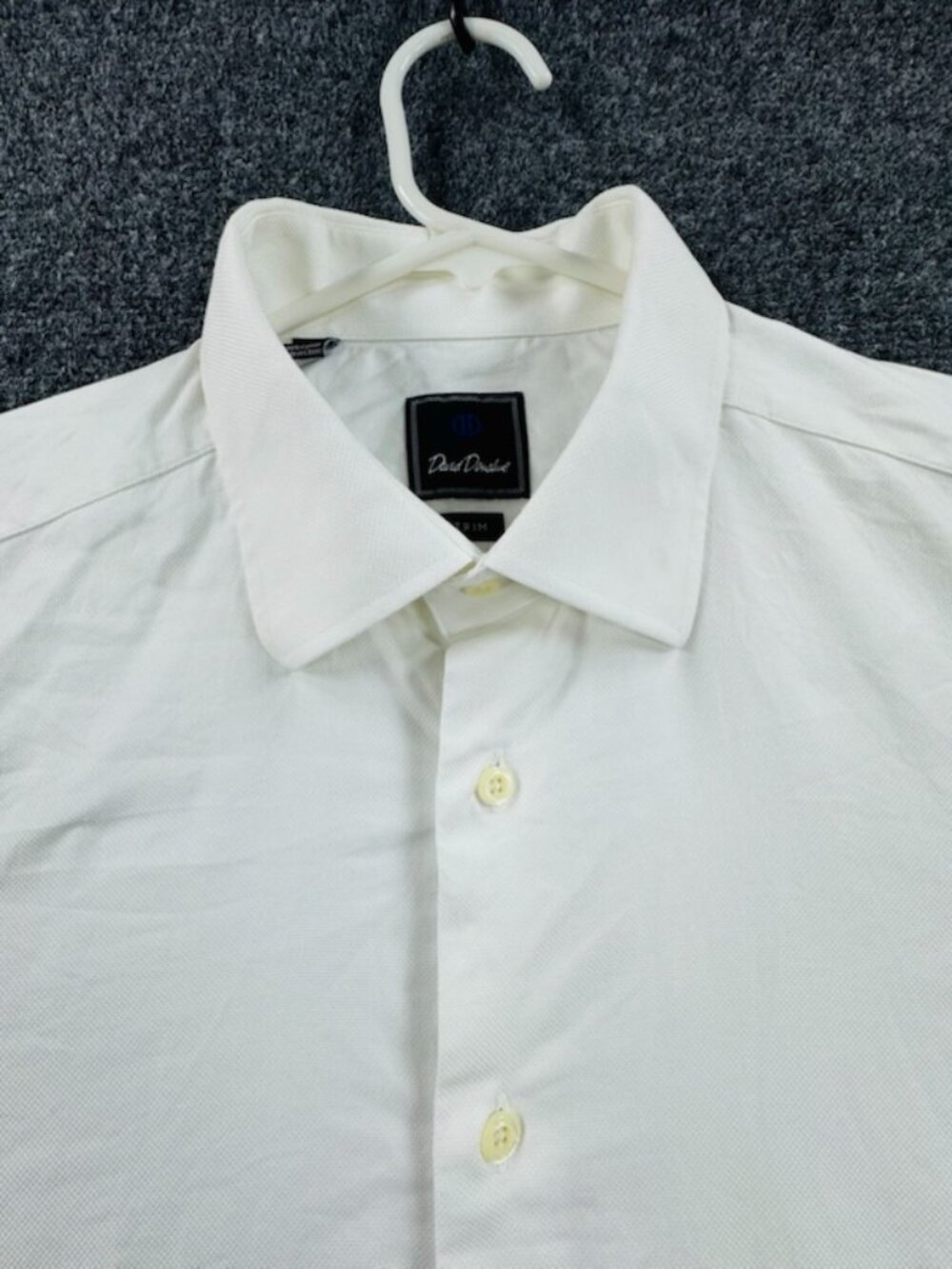 David Donahue 17.5 36/37 Men Trim White Cotton Solid Shirt Business Button Up